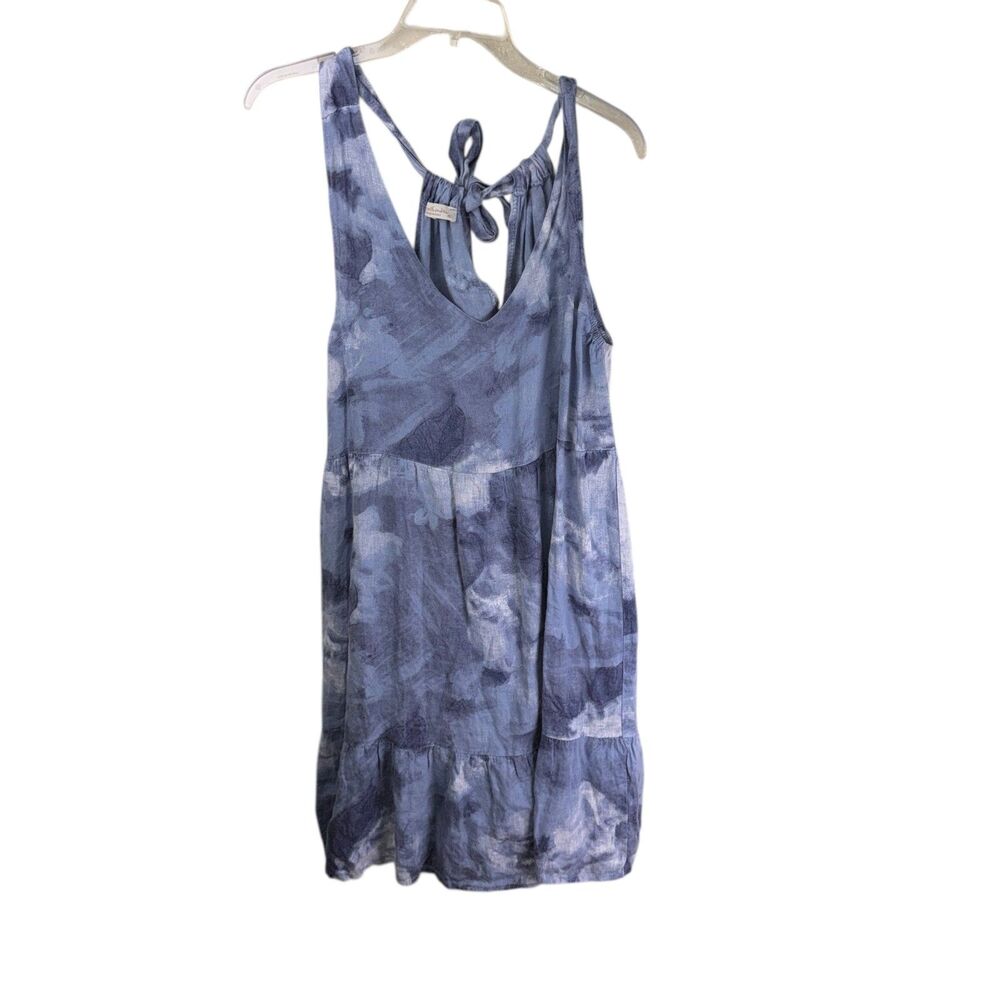 Bellambra Dress Halter Tie Back Made In Italy Linen Blue Size XL Summer Beach